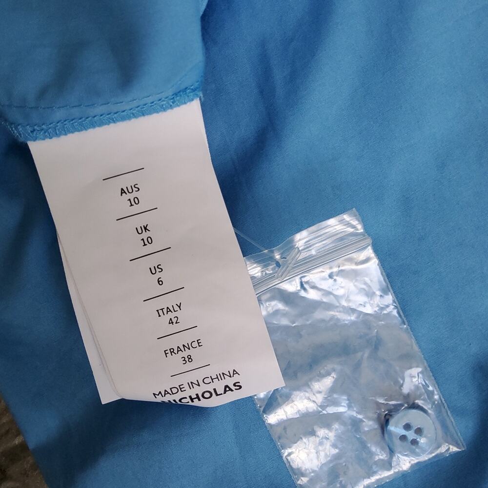 Nicholas Women's Taron Cotton High Waisted Button Fly Pants in Blue 6 - Picture 10 of 10